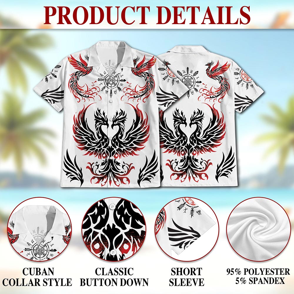 Netecom Viking Phoenix Hawaiian Shirt for Men, Mythical Bird Button Down Summer Beach Short Sleeve, S-5XL