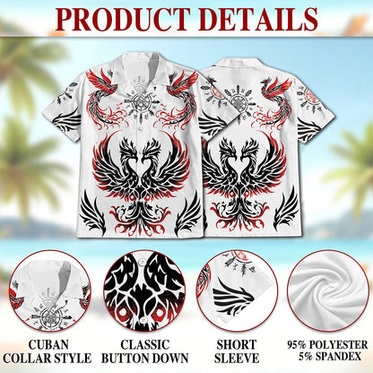 Netecom Viking Phoenix Hawaiian Shirt for Men, Mythical Bird Button Down Summer Beach Short Sleeve, S-5XL