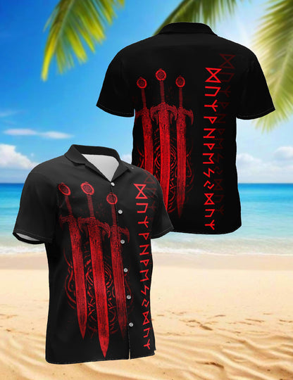 Netecom Viking Sword Hawaiian Shirt for Men, Button Down Summer Beach Short Sleeve, Vintage Style, Sizes S-5XL