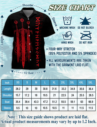 Netecom Viking Sword Hawaiian Shirt for Men, Button Down Summer Beach Short Sleeve, Vintage Style, Sizes S-5XL