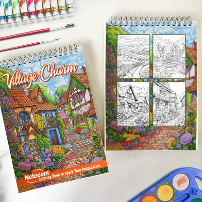 Netecom Village Charm Spiral Coloring Book for Adults