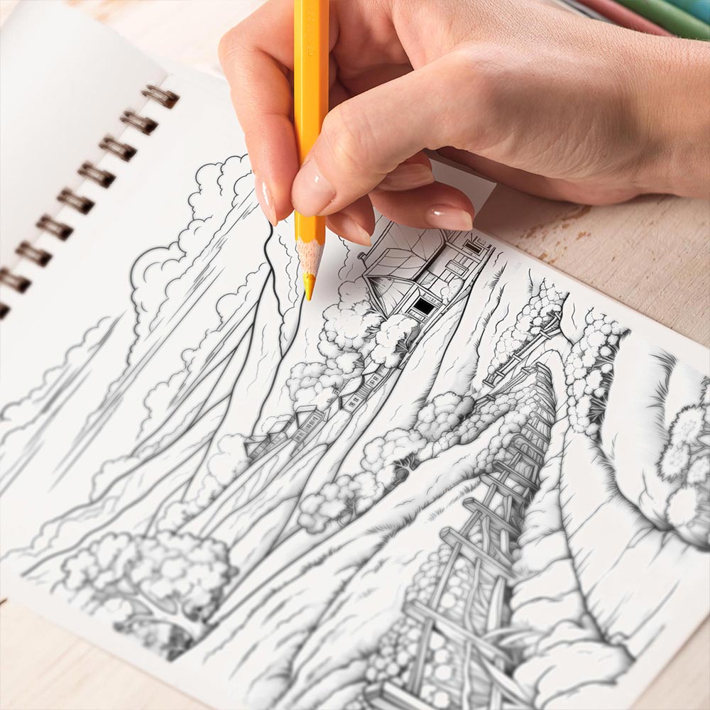 Netecom Village Charm Coloring Book Spiral Bound for Adults