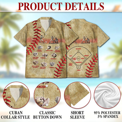 Netecom Vintage Baseball Pitching Grips Hawaiian Shirt for Men, Button Down Summer Beach Short Sleeve, Sports Style, Sizes S-5XL