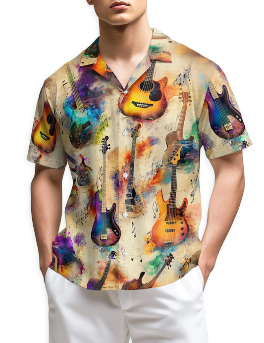 Netecom Vintage Bass Guitar Hawaiian Shirt for Men