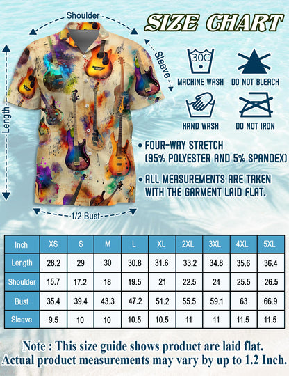 Netecom Vintage Bass Guitar Hawaiian Shirt for Men, Retro Style, Button Down Summer Beach Short Sleeve, S-5XL