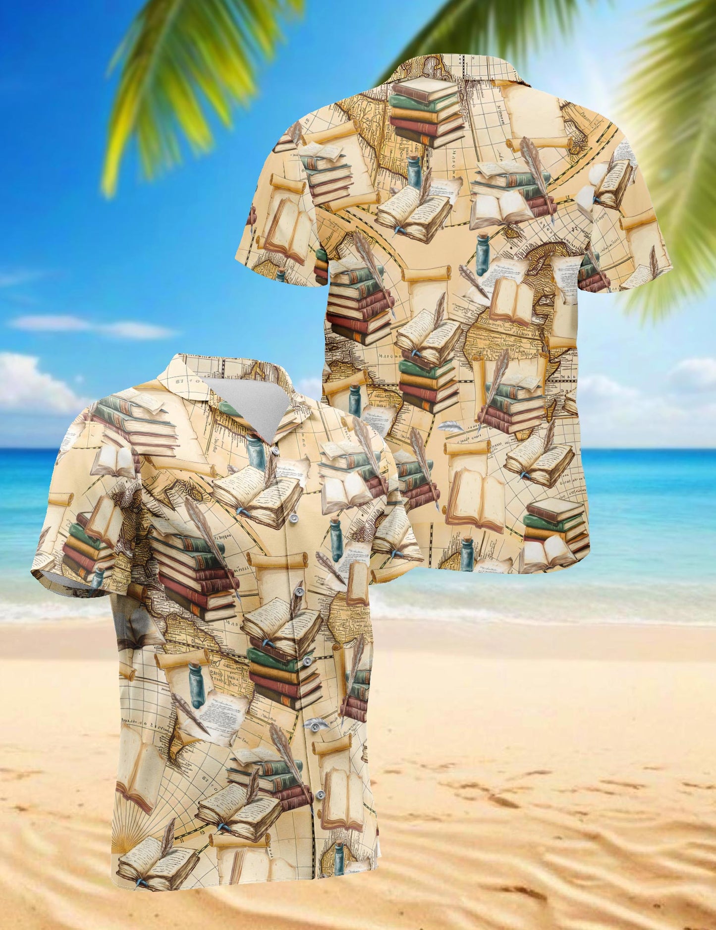 Netecom Vintage Book Hawaiian Shirt for Men, Retro Style, Button Down Summer Beach Short Sleeve, S-5XL