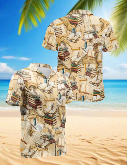 Netecom Vintage Book Hawaiian Shirt for Men, Retro Style, Button Down Summer Beach Short Sleeve, S-5XL