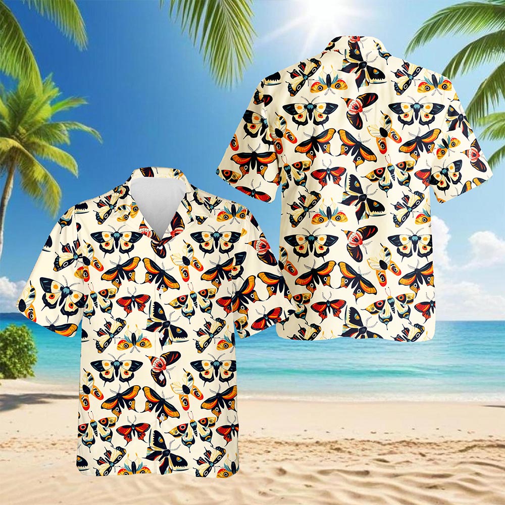 Netecom Vintage Butterfly Hawaiian Shirt for Men, Lepidopterists Gifts, Button Down Summer Beach Short Sleeve Shirts, S-5XL