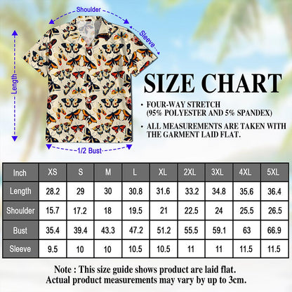 Netecom Vintage Butterfly Hawaiian Shirt for Men, Lepidopterists Gifts, Button Down Summer Beach Short Sleeve Shirts, S-5XL