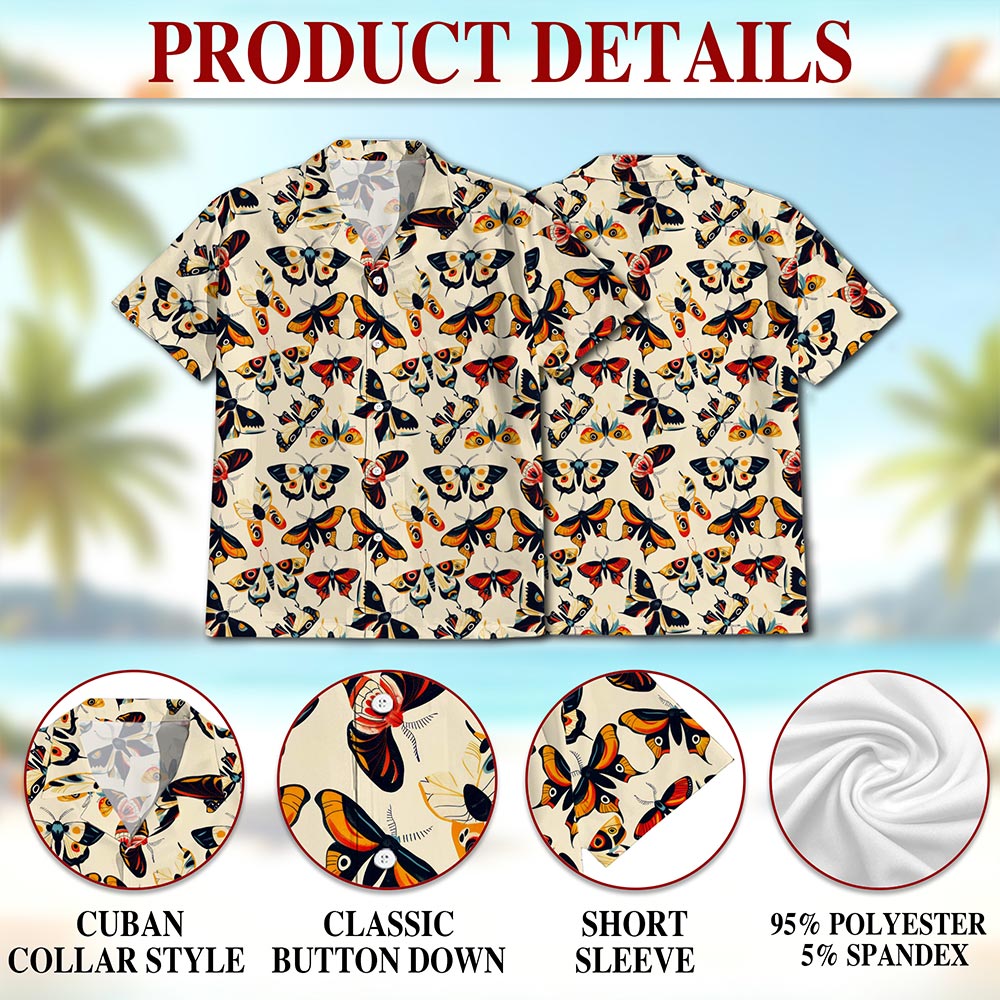 Netecom Vintage Butterfly Hawaiian Shirt for Men, Lepidopterists Gifts, Button Down Summer Beach Short Sleeve Shirts, S-5XL
