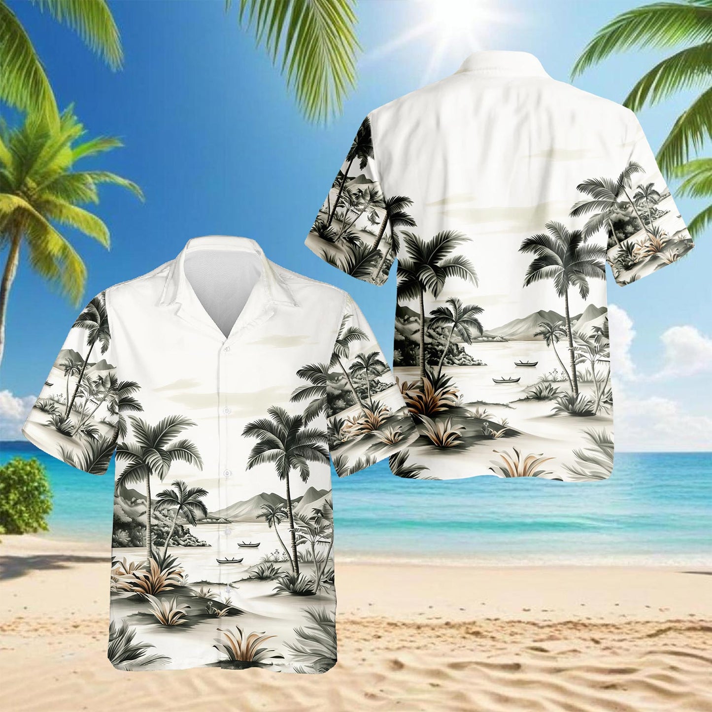 Netecom Vintage Coconut Tree Hawaiian Shirt for Men, Button Down Summer Beach Short Sleeve, Retro Style, Sizes S-5XL