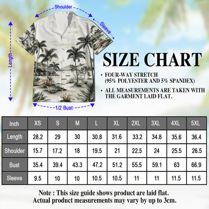 Netecom Vintage Coconut Tree Hawaiian Shirt for Men, Button Down Summer Beach Short Sleeve, Retro Style, Sizes S-5XL
