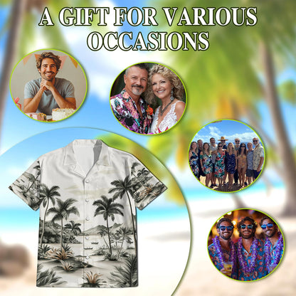 Netecom Vintage Coconut Tree Hawaiian Shirt for Men, Button Down Summer Beach Short Sleeve, Retro Style, Sizes S-5XL