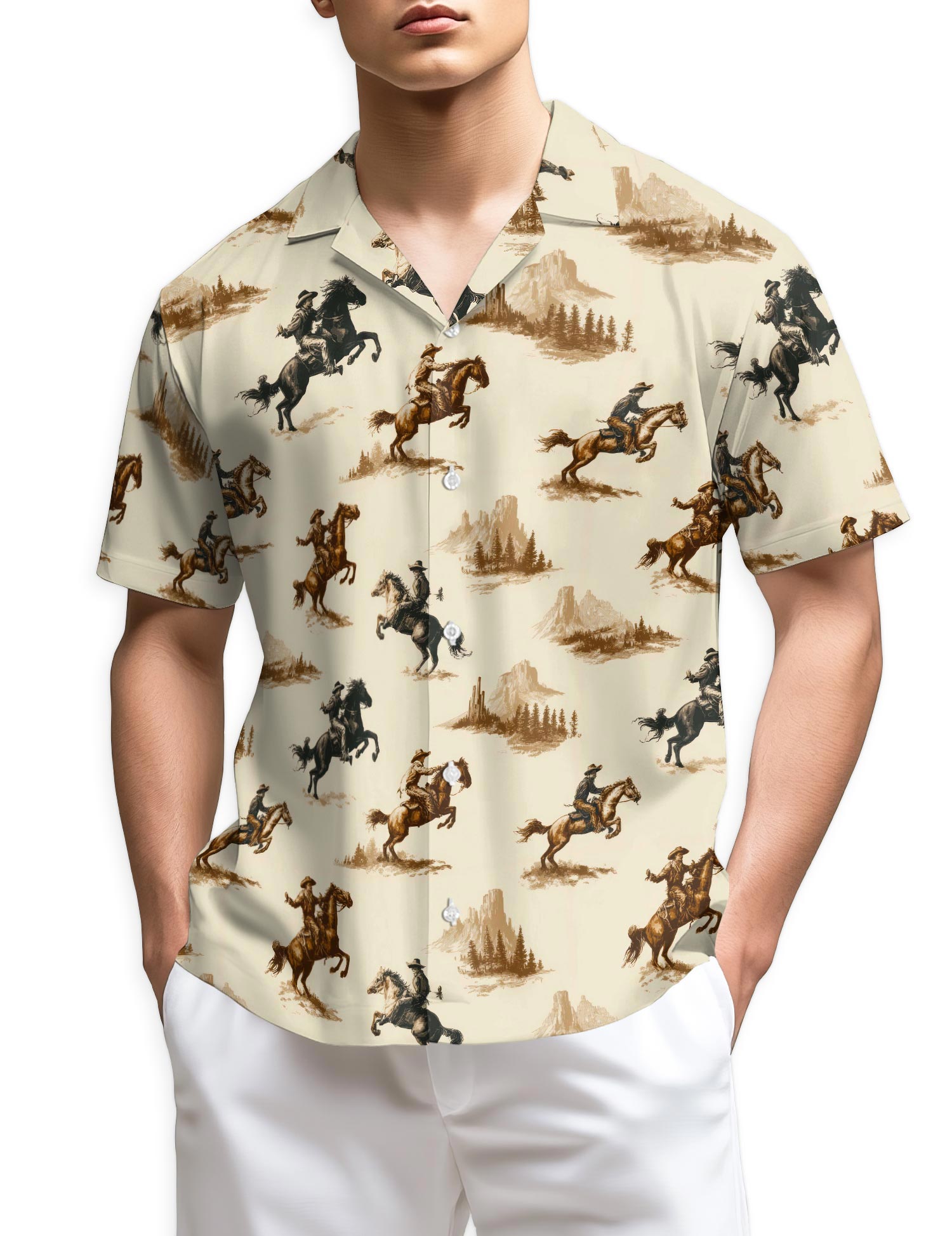 Netecom Vintage Cowboy Hawaiian Shirt for Men