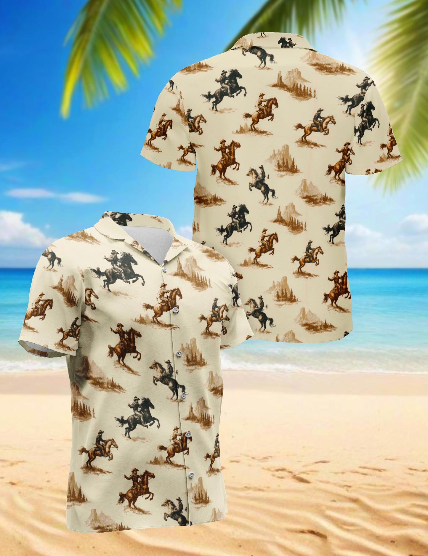 Netecom Vintage Cowboy Hawaiian Shirt for Men, Western Rodeo Style, Tropical Summer Beach Button Down Short Sleeve Shirts, S-5XL