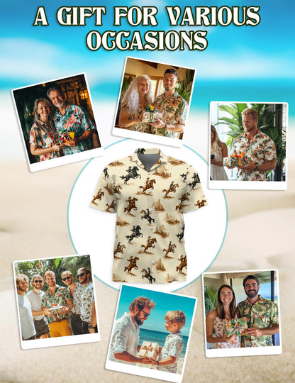 Netecom Vintage Cowboy Hawaiian Shirt for Men, Western Rodeo Style, Tropical Summer Beach Button Down Short Sleeve Shirts, S-5XL