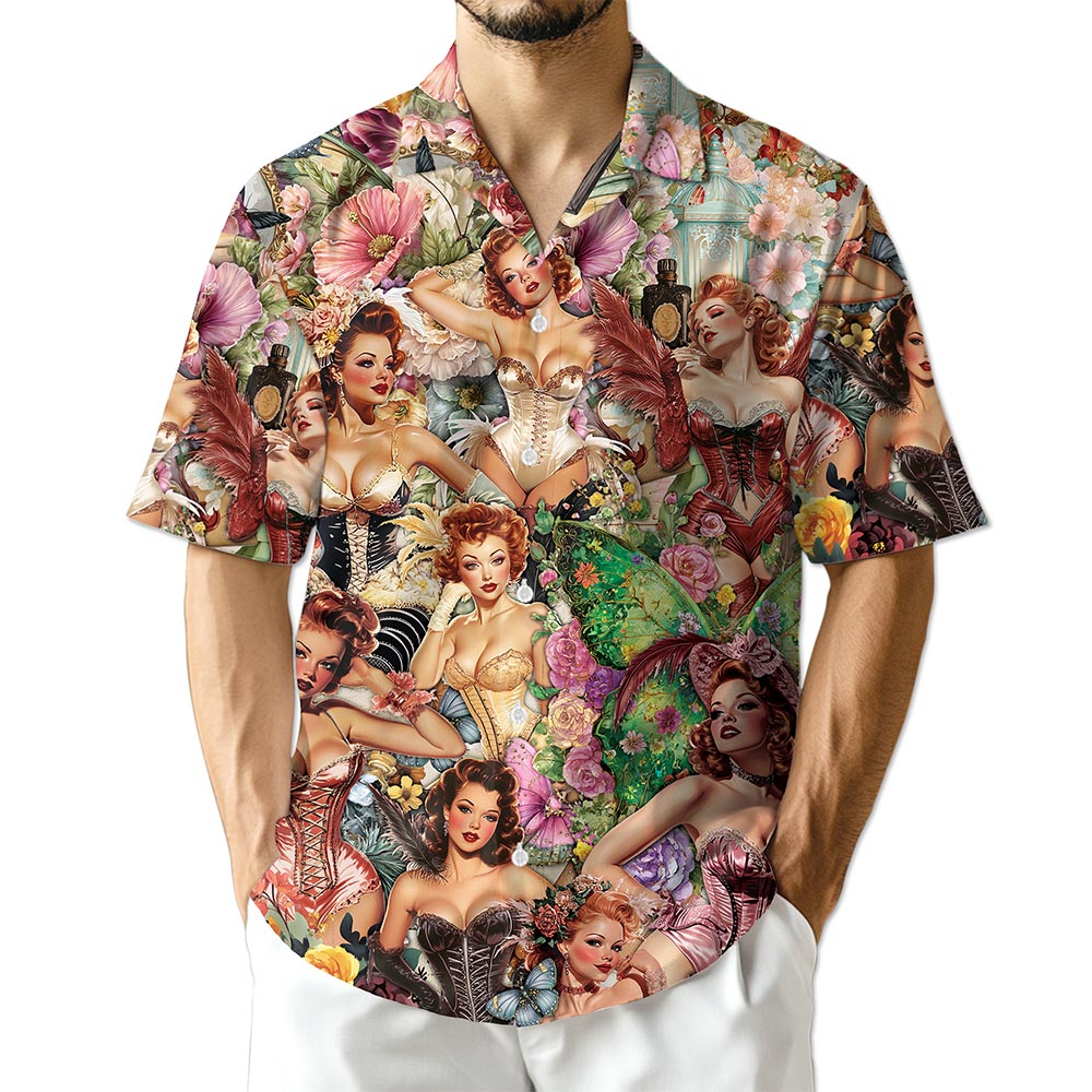 Netecom Vintage Dancer Pinup Carnival Hawaiian Shirt for Men
