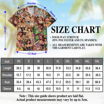 Netecom Vintage Dancer Pinup Carnival Hawaiian Shirt for Men Women, Floral Button Down Summer Beach Short Sleeve Shirts, S-5XL