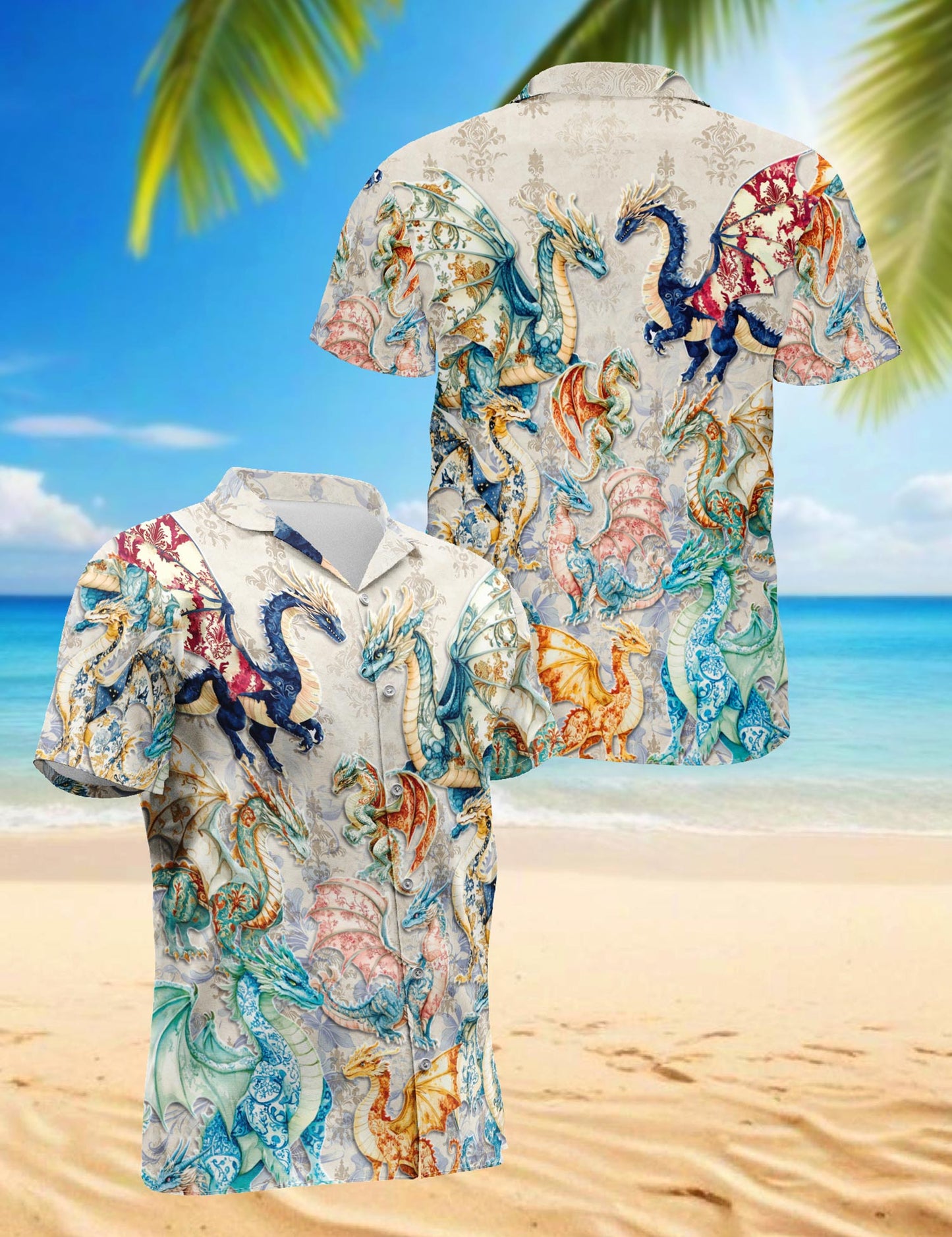 Netecom Vintage Dragon Hawaiian Shirt for Men, Retro Style, Button Down Summer Beach Short Sleeve, S-5XL
