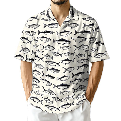 Netecom Vintage Fish Pattern Hawaiian Shirt for Men