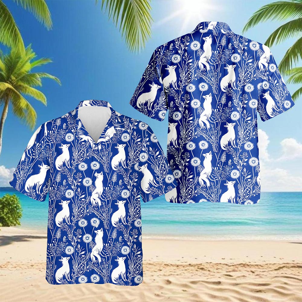 Netecom Vintage Fox Hawaiian Shirt for Men, Retro Style, Button Down Summer Beach Short Sleeve, S-5XL
