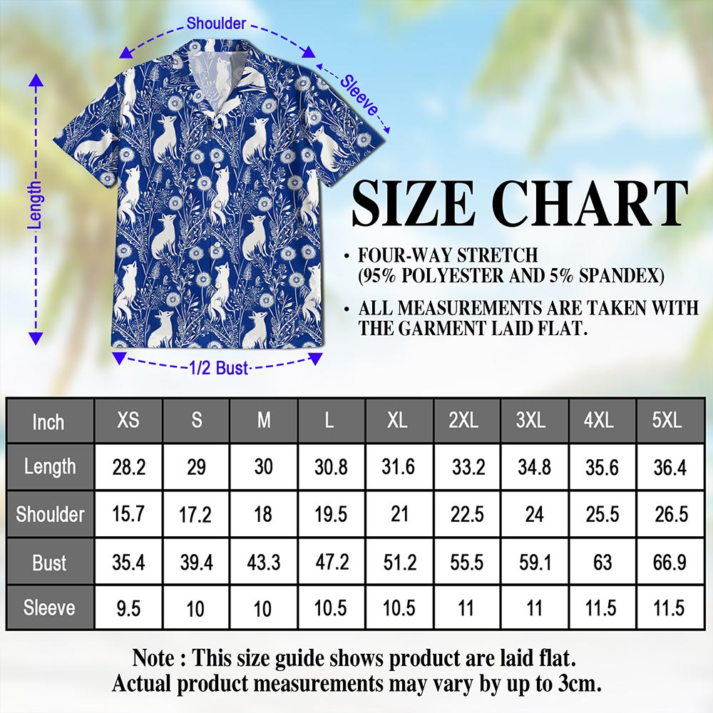 Netecom Vintage Fox Hawaiian Shirt for Men, Retro Style, Button Down Summer Beach Short Sleeve, S-5XL