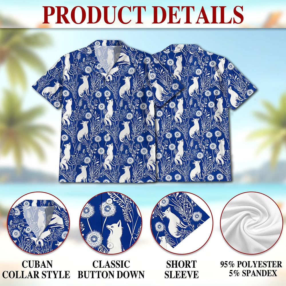 Netecom Vintage Fox Hawaiian Shirt for Men, Retro Style, Button Down Summer Beach Short Sleeve, S-5XL