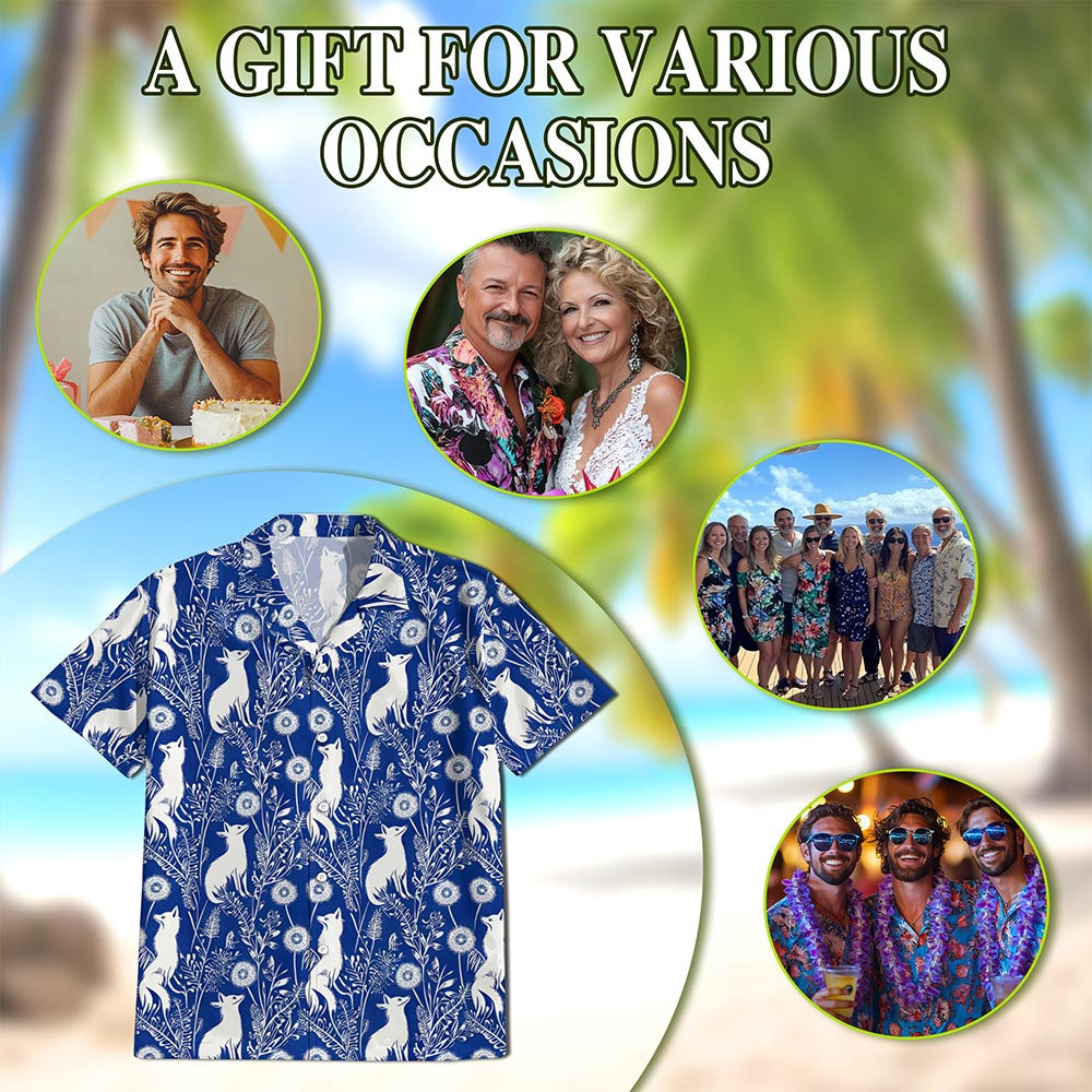 Netecom Vintage Fox Hawaiian Shirt for Men, Retro Style, Button Down Summer Beach Short Sleeve, S-5XL