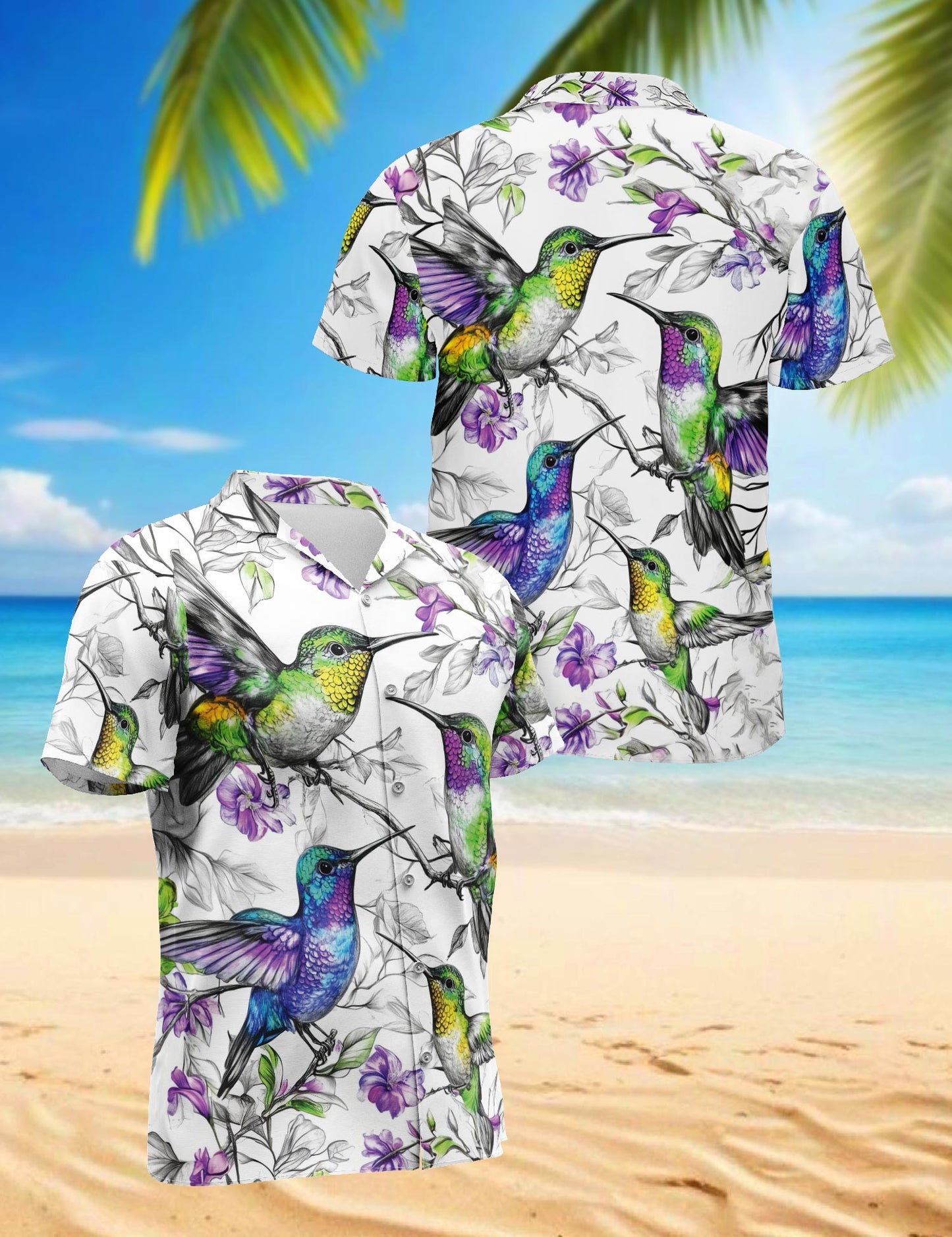 Netecom Vintage Hummingbirds Hawaiian Shirt for Men, Retro Style, Button Down Summer Beach Short Sleeve, S-5XL