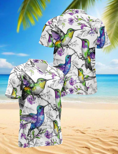 Netecom Vintage Hummingbirds Hawaiian Shirt for Men, Retro Style, Button Down Summer Beach Short Sleeve, S-5XL