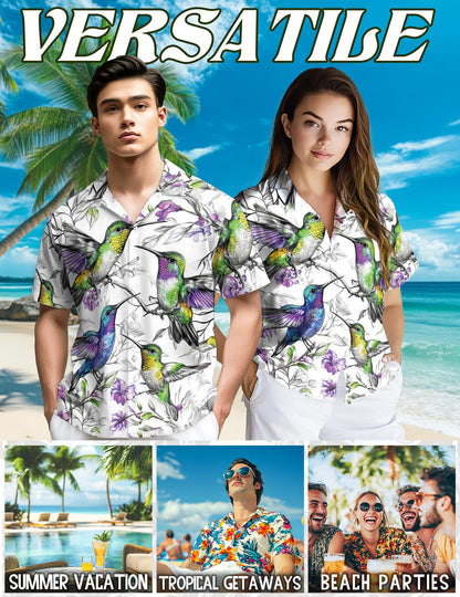 Netecom Vintage Hummingbirds Hawaiian Shirt for Men, Retro Style, Button Down Summer Beach Short Sleeve, S-5XL