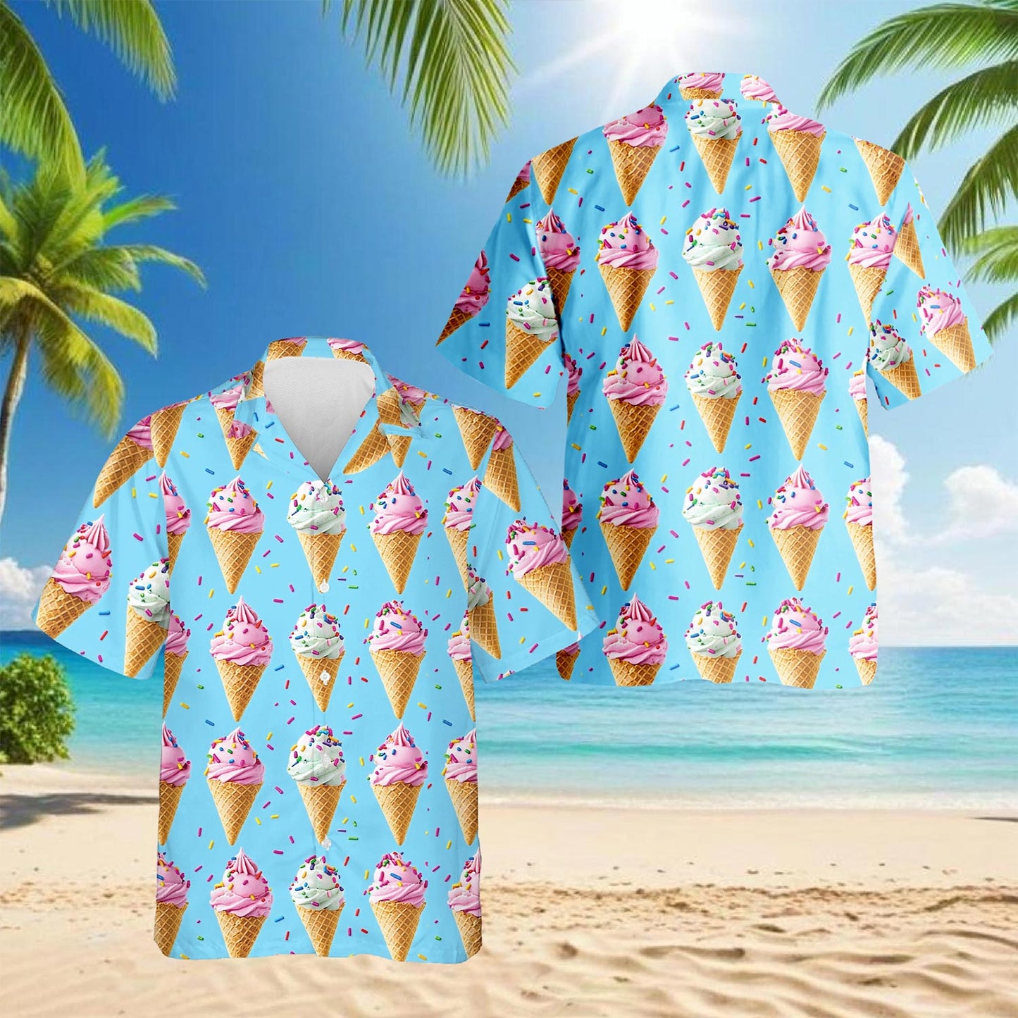 Netecom Vintage Ice Cream Hawaiian Shirt for Men, Button Down Summer Beach Short Sleeve, Retro Style, Sizes S-5XL