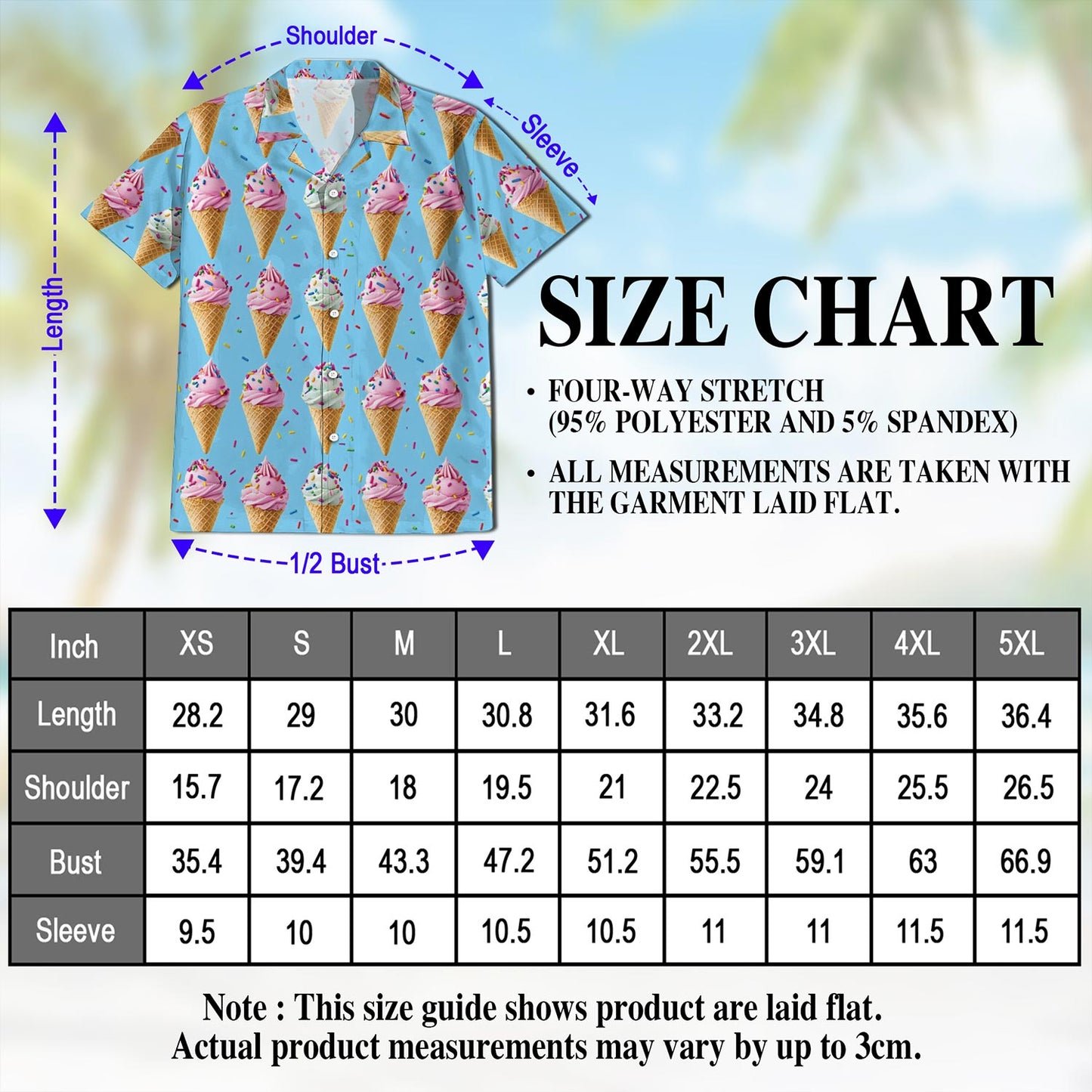 Netecom Vintage Ice Cream Hawaiian Shirt for Men, Button Down Summer Beach Short Sleeve, Retro Style, Sizes S-5XL