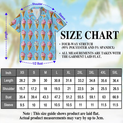 Netecom Vintage Ice Cream Hawaiian Shirt for Men, Button Down Summer Beach Short Sleeve, Retro Style, Sizes S-5XL
