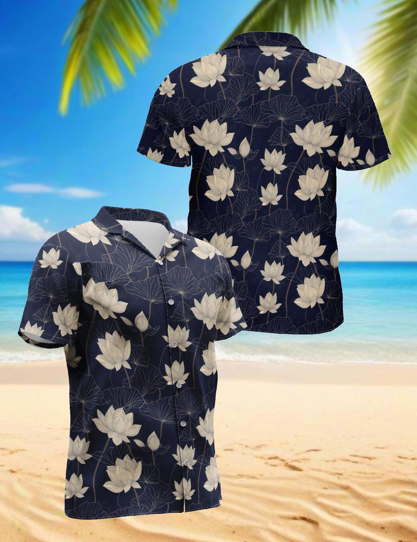 Netecom Vintage Lotus Hawaiian Shirt for Men, Flower Lover Gifts, Tropical Summer Beach Button Down Short Sleeve Shirts, S-5XL