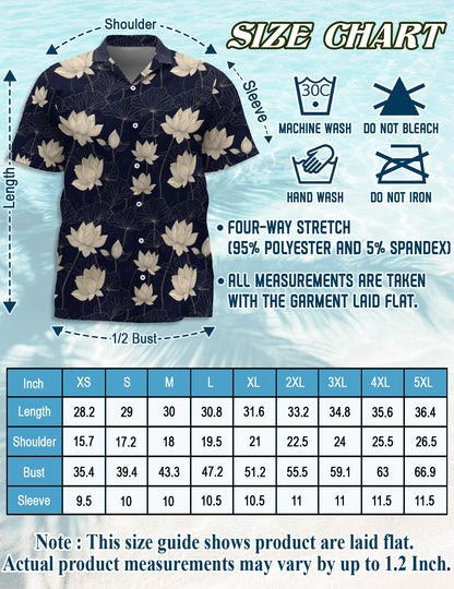 Netecom Vintage Lotus Hawaiian Shirt for Men, Flower Lover Gifts, Tropical Summer Beach Button Down Short Sleeve Shirts, S-5XL