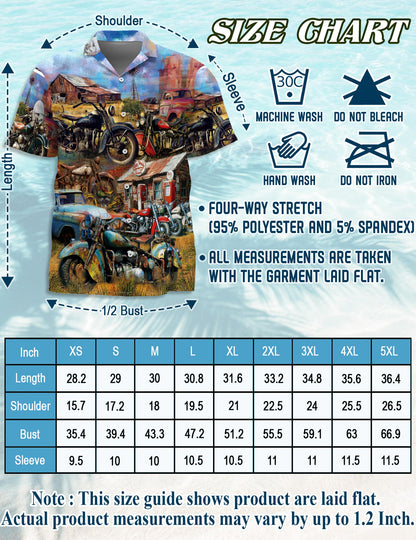 Netecom Vintage Motorcycle Hawaiian Shirt for Men Women, Retro Style, Button Down Summer Beach Short Sleeve, S-5XL