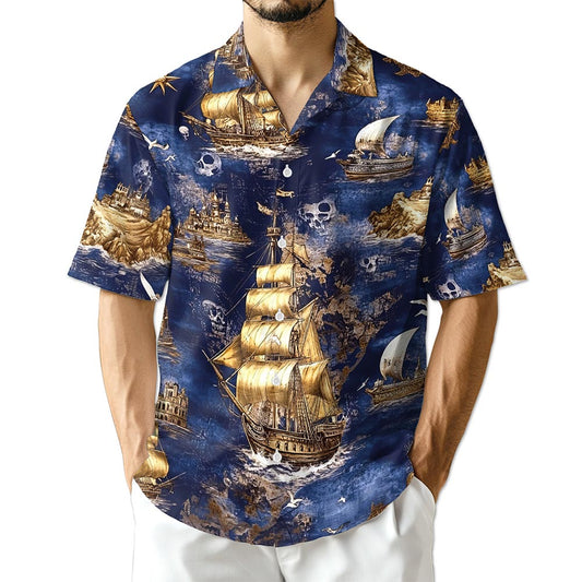 Netecom Vintage Pirate Ship Hawaiian Shirt for Men