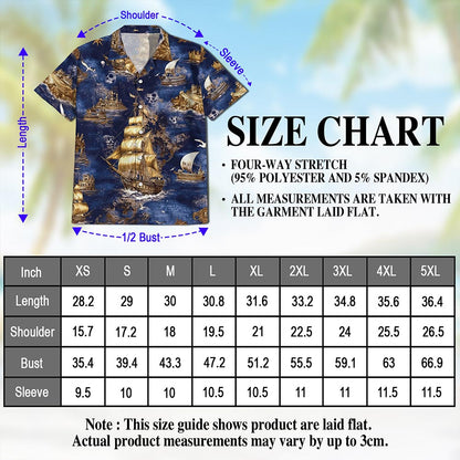 Netecom Vintage Pirate Ship Hawaiian Shirt for Men, Sailor Gift, Nautical Boat Captain Button Down Summer Beach Shirt, S-5XL