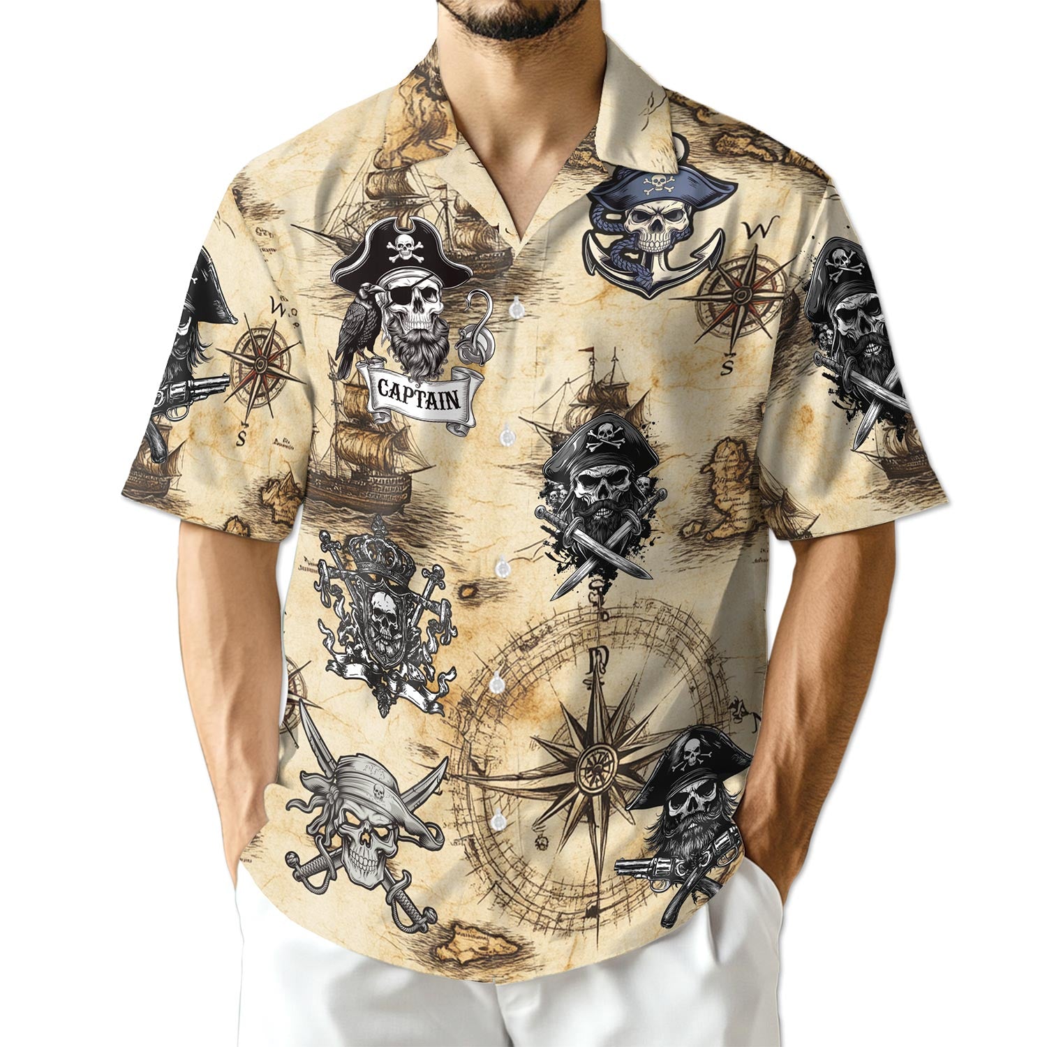 Netecom Vintage Pirate Skull Hawaiian Shirt for Men