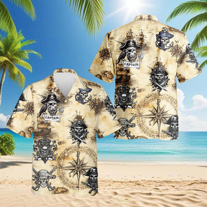 Netecom Vintage Pirate Skull Hawaiian Shirt for Men, Button Down Summer Beach Short Sleeve, Retro Style, Sizes S-5XL