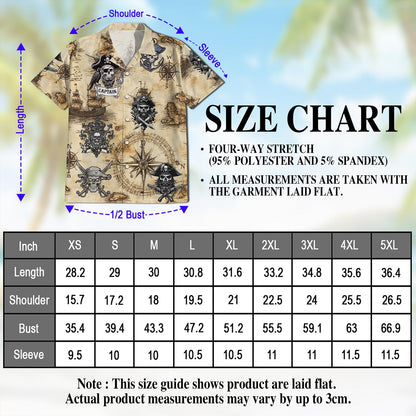 Netecom Vintage Pirate Skull Hawaiian Shirt for Men, Button Down Summer Beach Short Sleeve, Retro Style, Sizes S-5XL