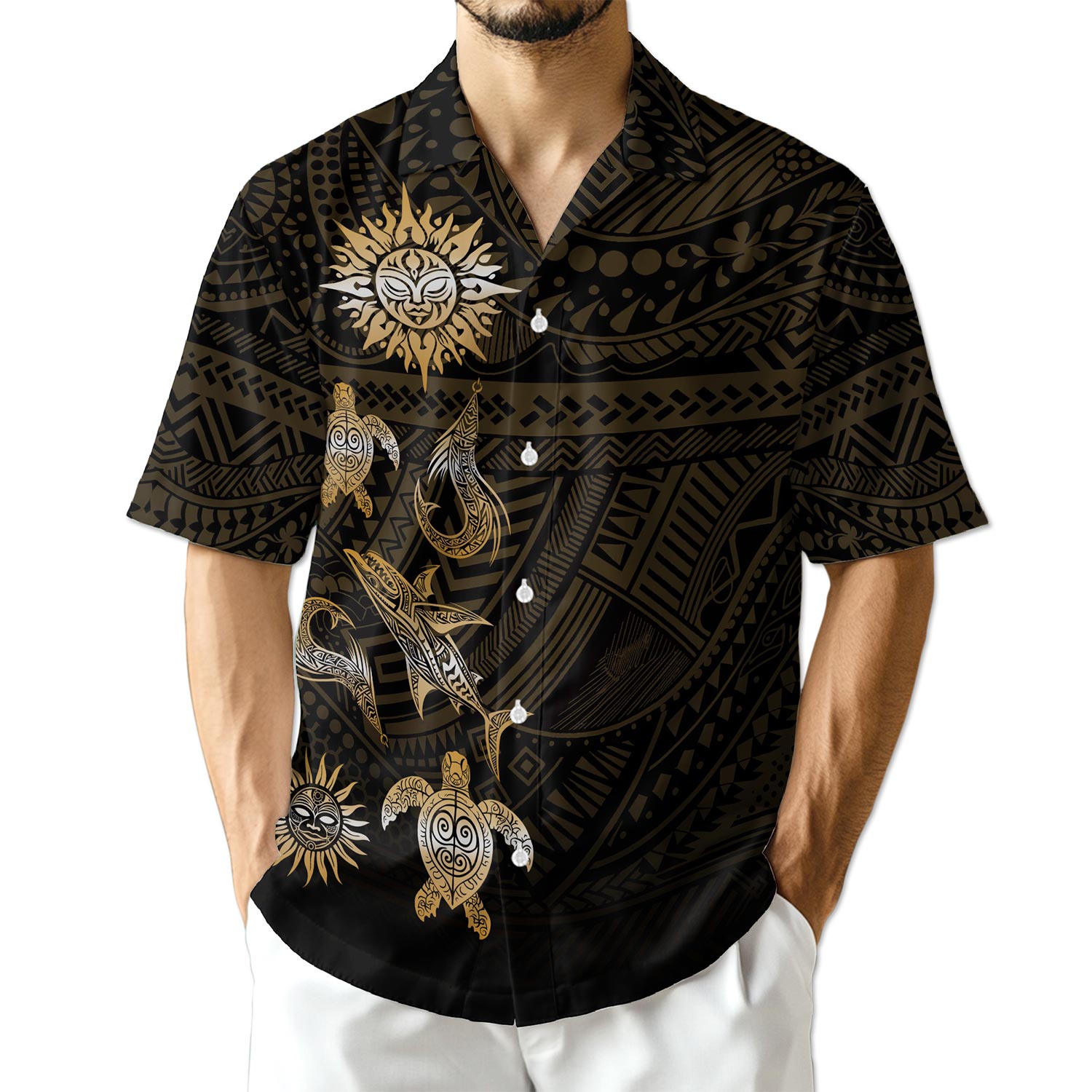 Netecom Vintage Polynesian Tribal Hawaiian Shirt for Men
