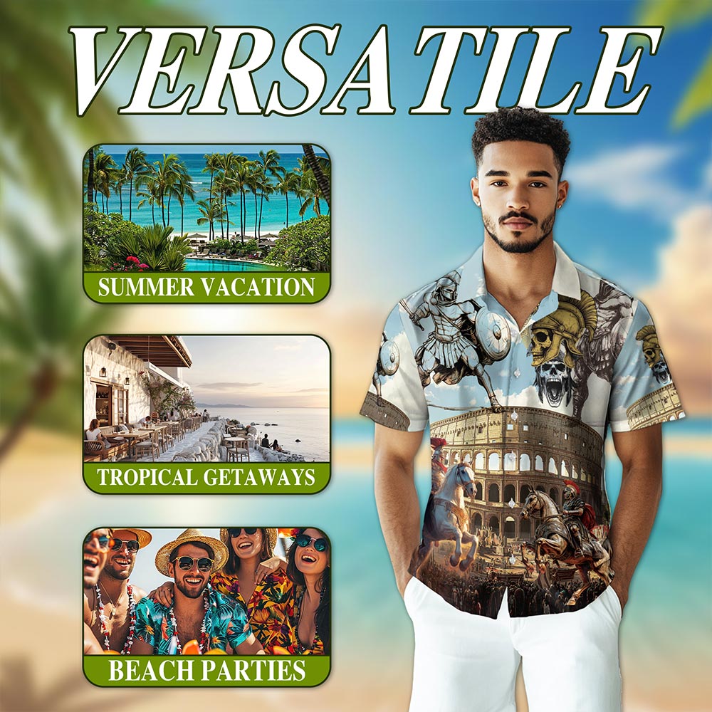 Netecom Vintage Roman Empire Hawaiian Shirt for Men, History Lover Gift, Ancient Rome Button Down Summer Beach Shirts, S-5XL