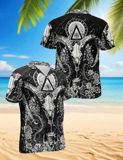 Vintage Satanic Pagan Demon Aloha Shirt for Men – Occult Beach Summer Button Down Short Sleeve Top