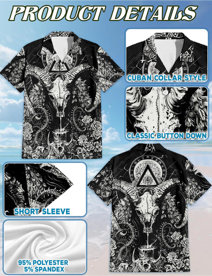 Vintage Satanic Pagan Demon Aloha Shirt for Men – Occult Beach Summer Button Down Short Sleeve Top