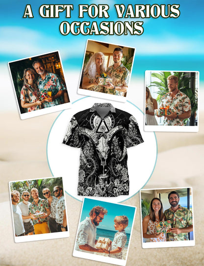 Vintage Satanic Pagan Demon Aloha Shirt for Men – Occult Beach Summer Button Down Short Sleeve Top