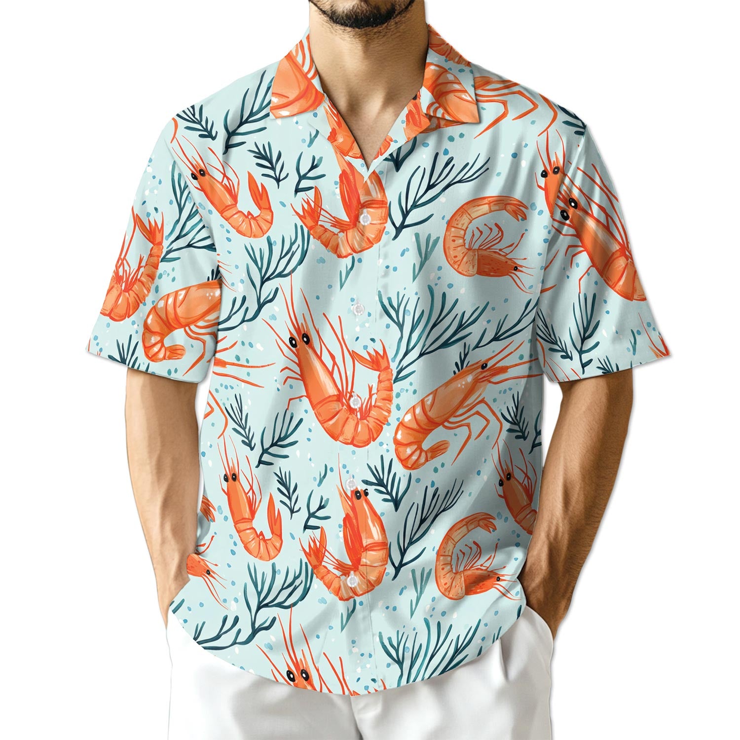 Netecom Vintage Shrimp Hawaiian Shirt for Men