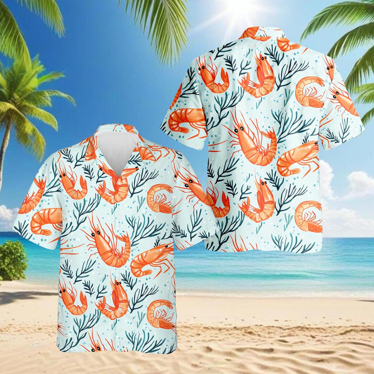 Netecom Vintage Shrimp Hawaiian Shirt for Men, Button Down Summer Beach Short Sleeve, Retro Style, Sizes S-5XL