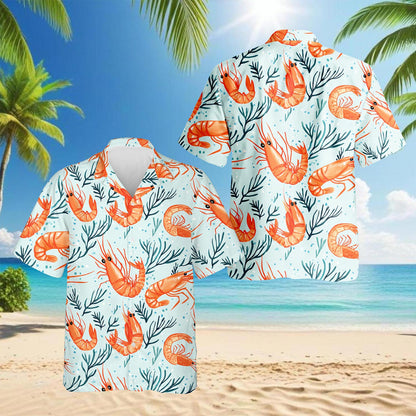 Netecom Vintage Shrimp Hawaiian Shirt for Men, Button Down Summer Beach Short Sleeve, Retro Style, Sizes S-5XL